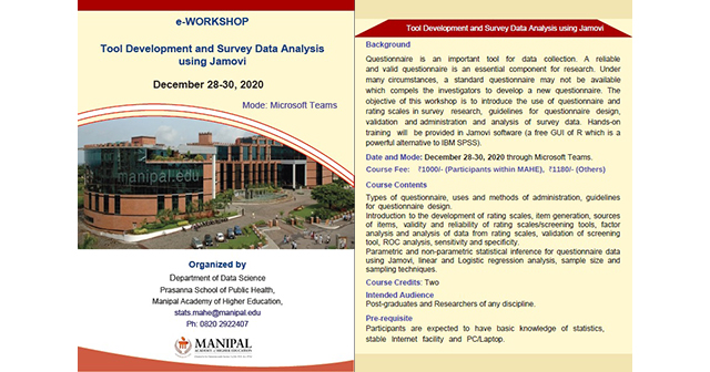 E-Workshop - Tool Development and Survey Data Analysis using Jamovi: December 28-30, 2020  