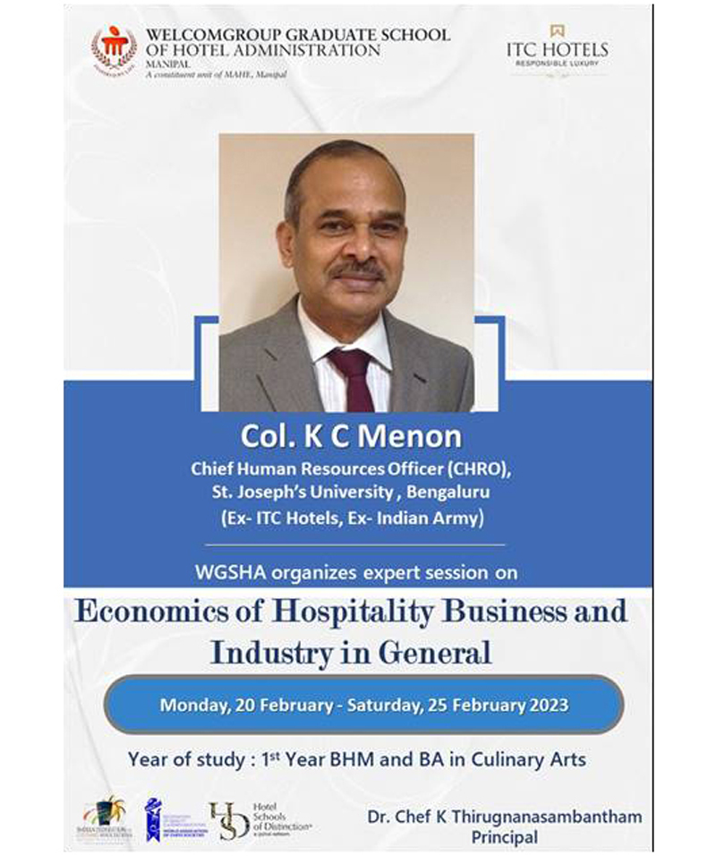 Economics of Hospitality Business and Industry in General: Session by Col. K C Menon
